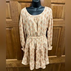 Floral Knee Length Cinched Waist Flowy Dress Size Small, Dusty Pink Pattern